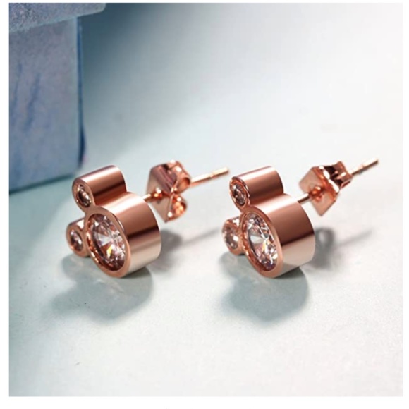Silver Mickey Mouse Stud Earrings Rose Gold Plated - Picture 5 of 6